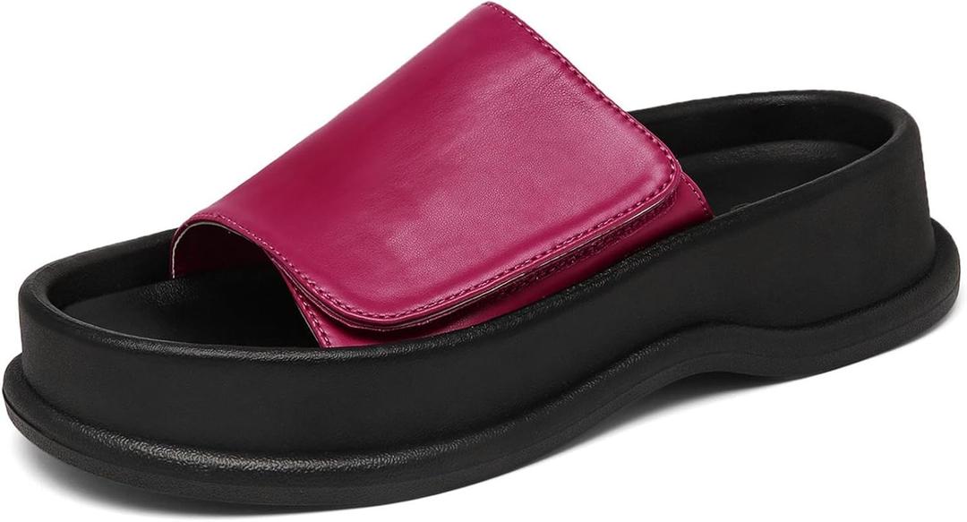 Putu Women's Platform Slide Sandals Open Toe Sandals Comfort Slides Slip On Hot Pink Size 8