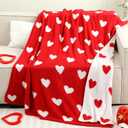 Canchiing Valentine's Day Knitted Throw Blanket 50 x 60 Inch Double Sided Reversible Red Heart Blanket Red and White Love Decor Fluffy Microfiber for Wedding Anniversary Party Gift Bed Sofa Chair