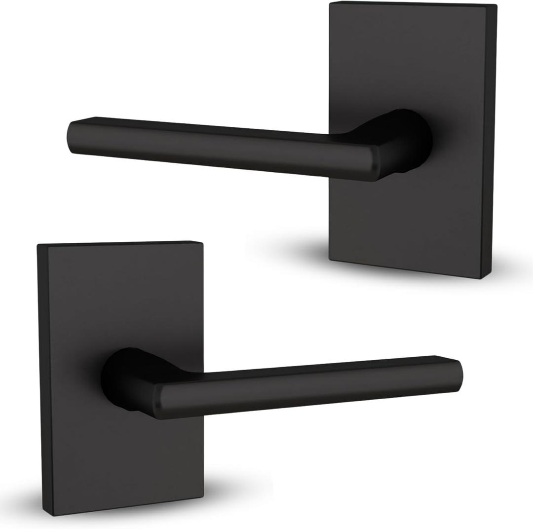 Mega Handles Glamor Dummy Lever, Door Handle Set for Closet or French Doors, Single Side Door Levers, Non-Turning, Fits All Standard Door Sizes, Screws Included - Matte Black (2 Pack)
