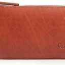 S-ZONE Top Grain Leather Pencil Pouch Small Zipper Bag for Pens Makeups Change Coins