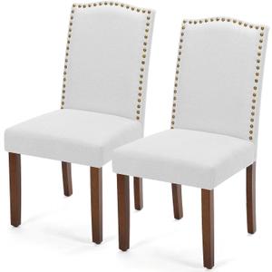 DUMOS Dining Chairs Set of 2, Modern PU Kitchen Table Chairs with Wooden Legs and Padded Seat for Dining Room/Kitchen/Living Room/Restaurant, Light Grey, 2 Pack
