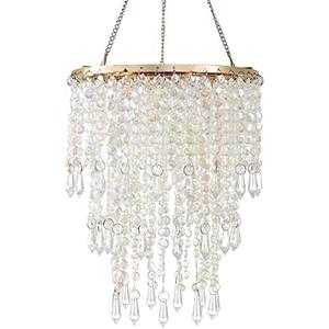 FlavorThings 3-Tier Acrylic Chandelier Shade with Crystal Beads and Gold Frame - Elegant Ceiling Light Pendant for Bedroom, Wedding, Party Decor - Dimensions: W8.6 X H12(H12)