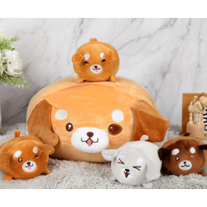 5 Pcs Corgi Dog Stuffed Animals for Kids,15.7" Mommy Dog Plush with 4 Babies Puppy Inside,Soft Corgi Shiba Inu Dog Plushies Toys Pillow Gifts for Dog Lover Christmas, Valentine's, Birthday