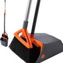 CLEANHOME Heavy Duty Outdoor Broom and Dustpan Set with Long Handle, Standing Dustpan & Split-End Bristles for Patio, Garage, Deck, Leaves Debris Cleaning (Gray)