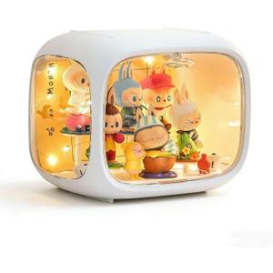 Clear Acrylic Display Case for Figures with LED Light, Dustproof & Moistureproof Display Stand with Door, Storage Box for Lego Collectibles, Action Figures, Pop Mart and Model Toys (White)