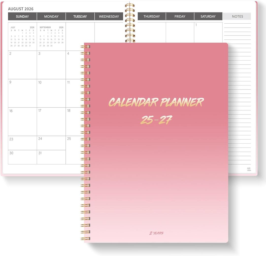 2 x Monthly Planner 2026-2027, 2026 Calendar 18 Months Planner, January 2026 - June 2027, 8.5" x 11", 2026 Academic Calendar Hard PVC Cover with Spiral Bound, Perfect for School & Office for Women & Men (Gradient Pink)
