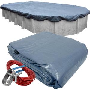 Robelle 18 x 33 ft Commercial Premier Oval Cover for Above Ground Pools | Blue Pool Cover, 4 ft Overlap (22 x 37ft Cover Size), Solid 12 x 12 Scrim, 3.7 oz/yd2, 18-Year, Style: 341833-4A