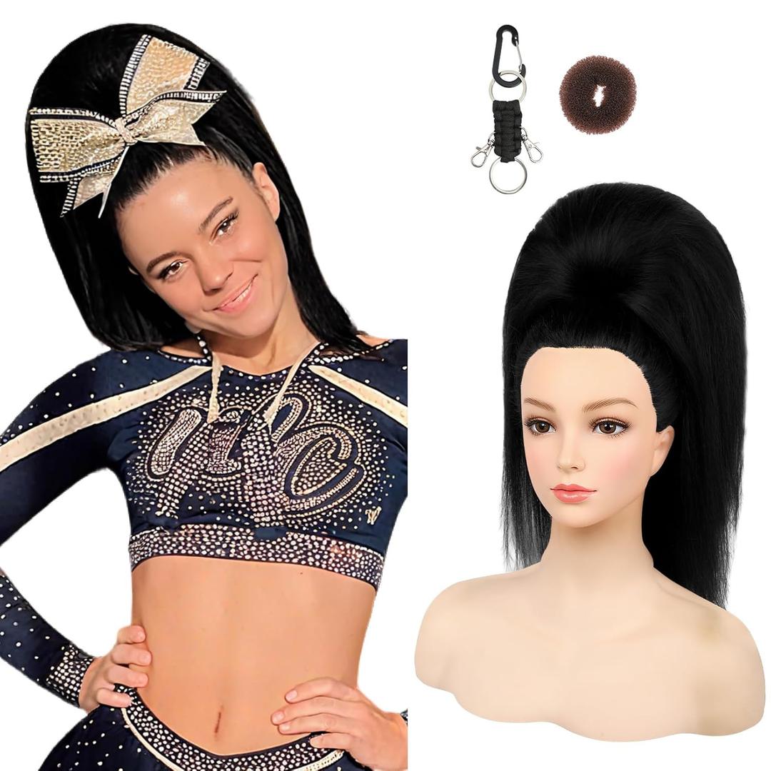 SEIKEA Cheer Ponytail Hair Piece, 100% Super Protein Fiber Straight Cheerleader Hairpiece Lightweight Silky Smooth Fluffy 18" Ponytail Extension for Cheerleader Competition, Dance Natural Black