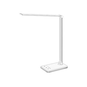 White crown LED Desk Lamp Dimmable Table Lamp Reading Lamp with USB Charging Port, 5 Lighting Modes, Sensitive Control, 30/60 Minutes Timer (White, First-Generation)