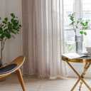Linen Curtains 84 Inches Long - Embroidery Striped Farmhouse for Living Room, Tassel Boho for Bedroom, Light Filtering 2 Panels Set Rod Pocket Drapes (52" W x 84" L, Khaki)