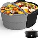 Silicone Slow Cooker Liners Compatible With Crock Pot 6-8 QT,Slow Cooker Divider Allows Cooking Two Different Meals At Once Time, Reusable Silicone Divider Insert, Dishwasher Safe, BPA Free. (Black gray)