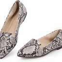 MUSSHOE Black Flats for Women Pointed Toe-Comfortable Business Casual Work Shoes, Dressy Suede Slip On with Memory Foam for Office, Teacher & Standing All Day (9.5, Snakeskin)
