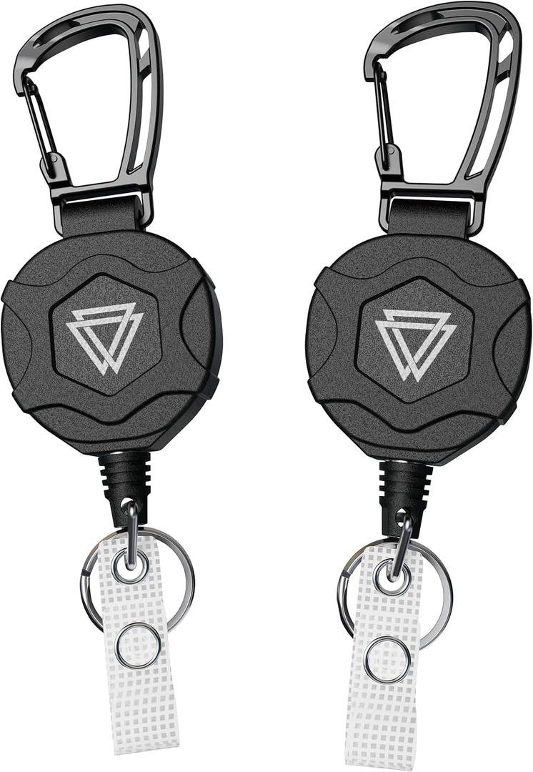 2-Pack Retractable Keychain,Tactical ID Badge Holder Reel,Heavy Duty Carabiner Badge Holder, 31.5'' Steel Retractable Cord