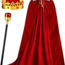 Cindeer 3 Pcs Kid Adult King Cape Costume Set Men Medieval King Robe Cape Outfit Regal Crown Scepter for Carnival Cosplay (59.1 Inch, Red)
