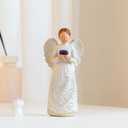 Resin Angel Statue 6.1 Inch - Holding Purple Crystal Heart Figurine, Handcrafted White Angel Sculpture for Home Decor, Sympathy Gift, Healing Angel for Women, Thanksgiving & Christmas Decorations.