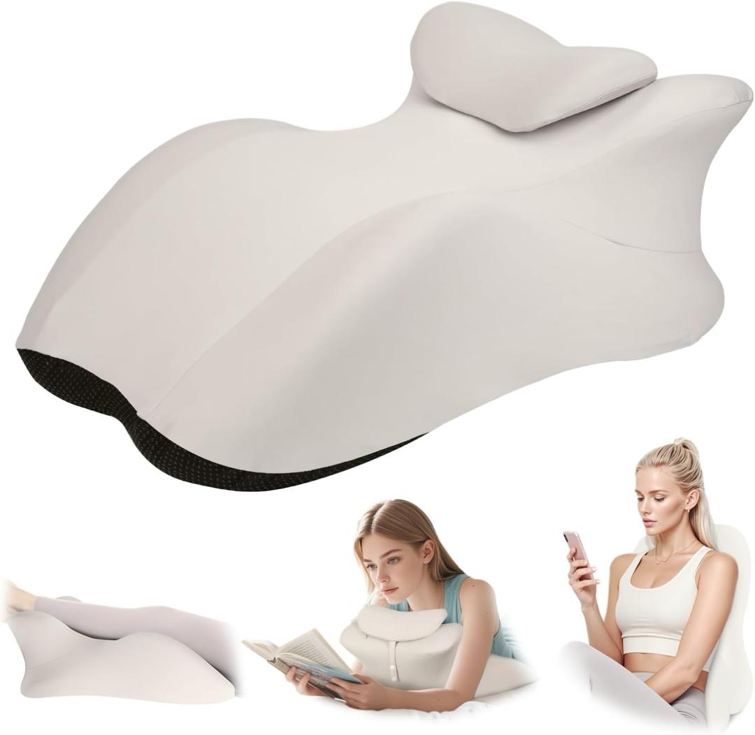 Memory Foam Ergonomic Wedge Prone Pillow, Bed Pillow for Sitting Up, Back, Neck, and Leg Pain Relief, Anti Snoring, Ideal for Massage, Reading, Sleeping, with Removable Washable Cover (Grey)