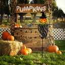 Juegoal 46 Inch Solar Halloween Decorations Yard Stake, Solar Powered Outdoor Lighted Metal Pumpkin Scarecrow Stake, Light Up Pumpkin Lantern Yard Sign for Autumn Haunted House Figurine Party Decor