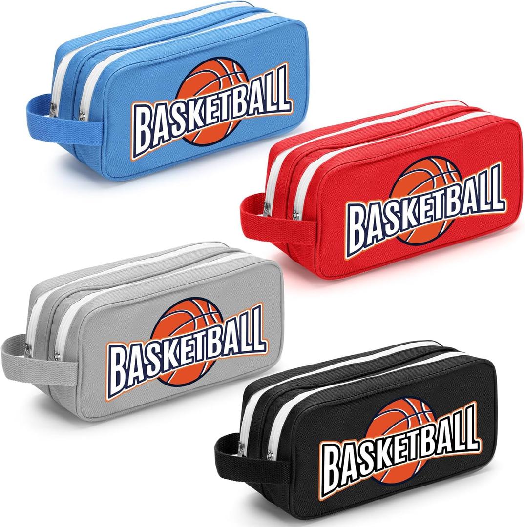 4 Pcs Double Layer Basketball Accessory Bags with Zipper - Toiletry Travel Bags Basketball Items Accessories Essentials Stuff Organizer for Youth Players Team Gifts