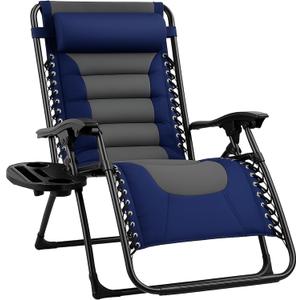 Backyard Expressions Deluxe XL Padded Recliner Zero Gravity Chair – Ergonomic Anti-Gravity Lounger with Folding Design, Side Tray, and Adjustable Headrest