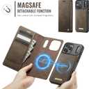 Wallet Case for iPhone 17 Pro Max Compatible with Magsafe, 2-in-1 PU Leather Flip RFID Blocking Card Holder Stand Shockproof Magnetic Detachable Cover for iPhone 17 Pro Max Case 6.9", Brown