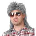 Kaneles Grey Mullet Wigs for Men 80s Retro Cosplay Halloween Costume Wig Funny Rocker Hair Male Wig(Grey)
