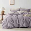 Bedsure 100% Washed Cotton Duvet Cover King Size - Lavender Minimalist Cotton Duvet Cover Linen Like for All Seasons - GentleSoft Plain Simple Bedding, 3 Pieces (Lavender, King, 104"x90")