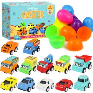 12PCS Pull-Back Cars Kit Gifts for Kids with Eggshell Shaped Gift Packaging Easter Party Favor Prize Classroom Rewards Toys for Boys Girls Teens