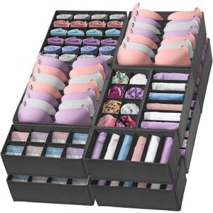 Reli. Sock Organizer (14 Pack) | 132 Cell Underwear Organizer | Drawer Dividers for Underwear, Sock, Tie, Bras, Clothing, Baby Clothes | Foldable Fabric Storage Bins for Drawer, Closet, Dresser (Gray)