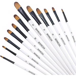 GETHPEN Filbert Paint Brushes Set, 12 PCS Artist Brush for Acrylic Oil Watercolor Gouache Artist Professional Painting Kits with Synthetic Nylon Tips White