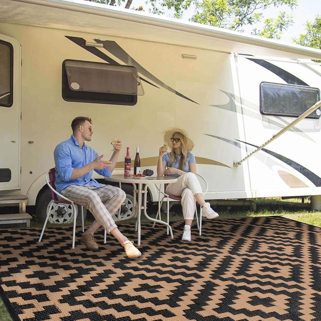 Outdoor Patio Plastic Straw Rug - 8x10 ft Outdoor Camping Rug Waterproof Reversible, Area Carpet Patios Clearance RV, Outside Porch Balcony Deck for Camper