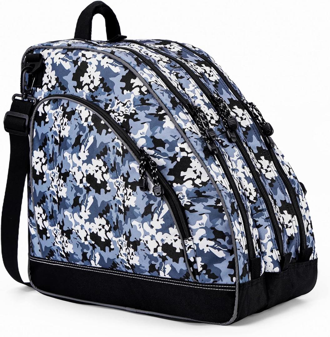 Roller Skate Bag for Women Men Inline Skate Bags with Adjustable Shoulder Strap Large Capacity Ice Skate Bag for Adult to Carry Inline/Figure/Quad/Roller Skate Accessories (CamoBlue)