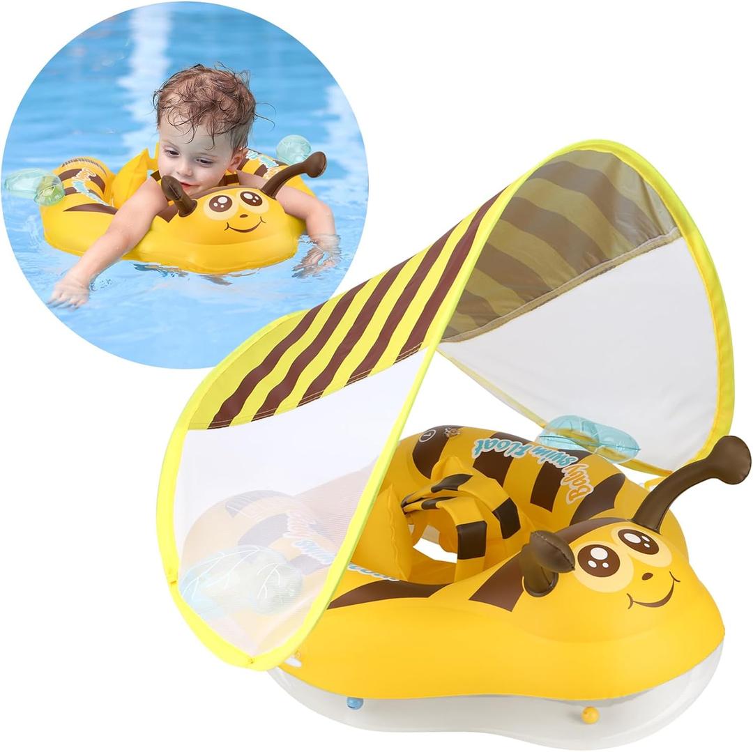 Free Swimming Baby Inflatable Baby Pool Float Ring Size Improved Bumble Bee Toddler Swim Trainer for Age of 3-36 Months (Yellow, Large)