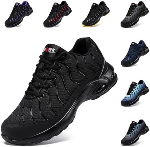 LARNMERN Air Cushion Steel Toe Shoes for Women Lightweight Puncture Proof Safety Toe Tennis Sneakers Breathable Slip Resistant Work Shoe Comfort Zapatos De Trabajo para(Size 7, Dark,LSE31270)