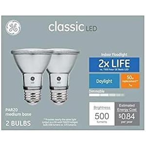 GE Classic 2-Pack 50 W Equivalent Dimmable Daylight Par20 LED Light Fixture Light Bulbs