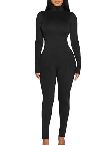 BORIFLORS Long Sleeve Jumpsuit for Women Sexy Turtleneck One Piece Bodycon Rompers Clubwear, Large