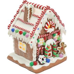 Gingerbread House Decoration, Battery-Operated Light-Up Gingerbread House, Classic Gingerbread Christmas Village Figurines, Handmade Decorations (Style 1)