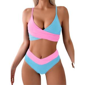 Tainehs Women's Bikini Sets Two Piece Swimsuit V Neck Twist Front V Cut Bottom Bathing Suit XL