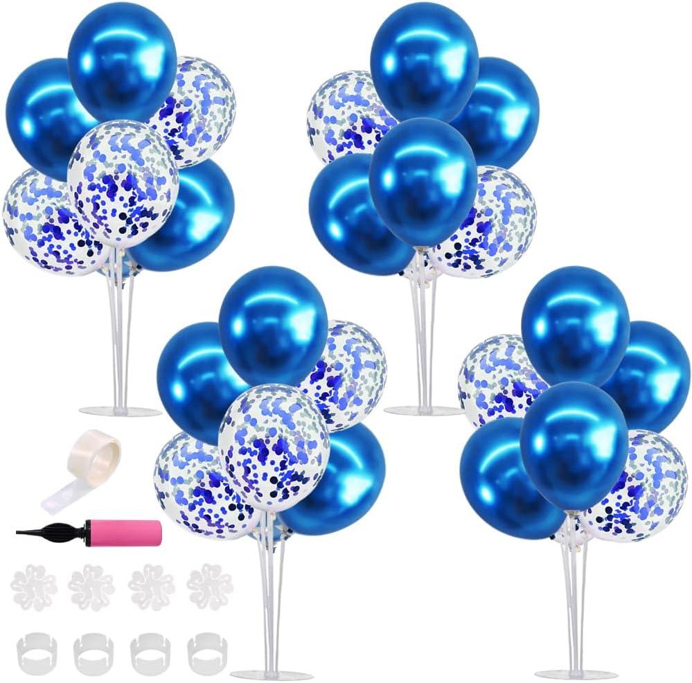 TONIFUL 4 Set Blue Balloon Stand Centerpieces for Table,Balloon Table Stand Kit,Blue Balloon Decorations for Birthday,Fathers Day,Baby Shower,Retirement,Class of 2026 Graduation Decorations