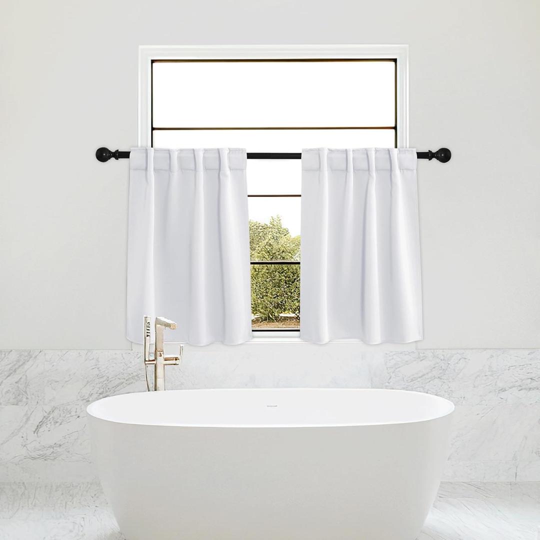 PONY DANCE Short Curtains for kinchen, Half Drapes for Bathroom Window, loft Curtain Tiers for Basement Shades, Width 29 x Length 30 inches, Pure White, 2 Pieces