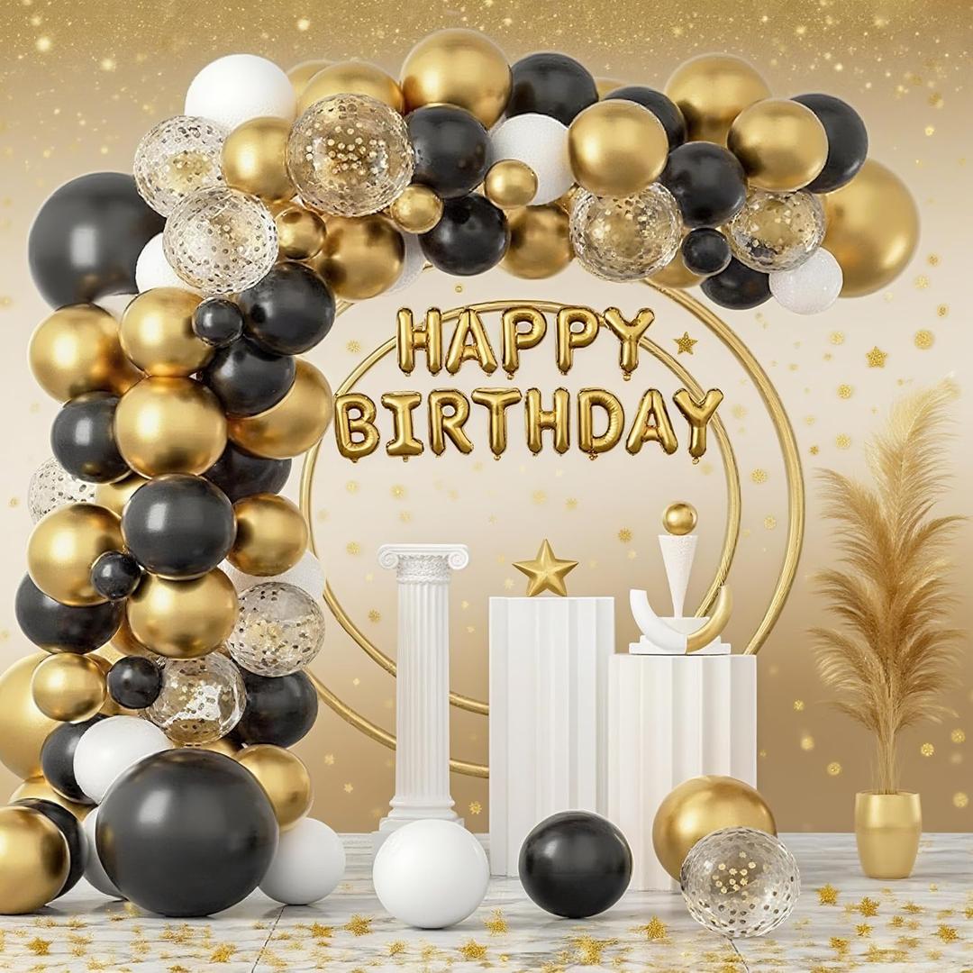 Black and Gold Balloons, Black Metallic Gold Star Latex Balloons 5 10 12 18 Inch For Birthday Party Decorations Retirement Bachelorette Back School Wedding Graduation Anniversary Decorations