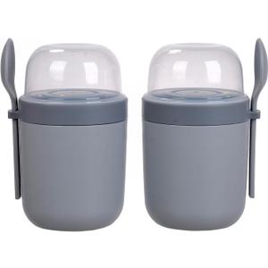 Yogurt Container Parfait Cups with Lids and Spoons, Cereal Cup On the Go, Plastic Airtight Snack Crunch Storage Container (2-Pack, Gray)