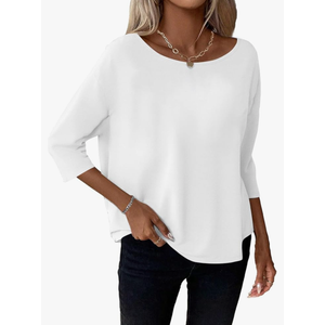 LilyCoco Womens 3/4 Length Sleeve Tops Striped Boat Neck Shirt Frenchy Cotton Tees, Small