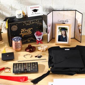 Patelai 16 Pcs 2025 Graduation Gifts for Her College Graduation Basket for Women, Tumber Gown Cap Candle Guest Book Congratulations Gift Box for High School Master Degree(Medium)