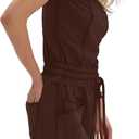 LAMISSCHE Womens Casual Strapless Jumpsuits off the Shoulder Summer Rompers Sleeveless One Piece Outfits with Pockets (Brown, XL)