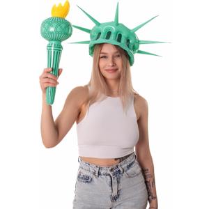 Inflatable Statue of Liberty Crown Torch Womens Teens Accessories Halloween Costumes Cosplay Outfit (One size fits most, Green)