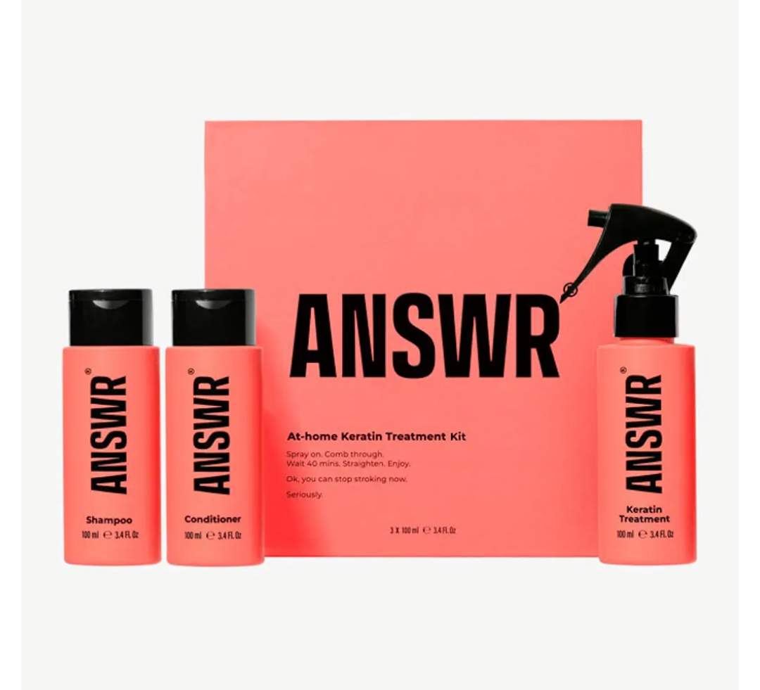 ANSWR At Home Brazilian Keratin Hair Treatment for All Hair Types – Deep Nourishment, Eliminates Frizz, Salon Results At Home, Sulfate-Free, Safe for Colored Hair, 90 Day Lasting results (Kit)
