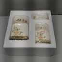 fanquare Floral Canisters with Gold Trim, Ceramic Decorative Countertop Jars, Farmhouse Porcelain Cookie Jar and Sugar Bowl Set with Airtight Lid