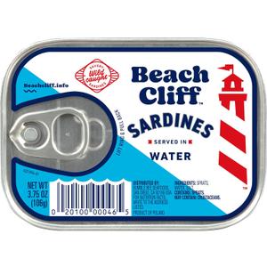 Beach Cliff Wild Caught Sardines in Water, 3.75 oz | High Protein, Gluten Free, Keto & GLP-1 Friendly, Ready to Eat EXP: 04/2029