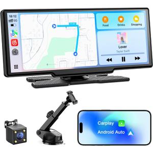 Avylet 8.1'' Wireless Apple Carplay Screen for Car, Android Auto with Backup Camera, Portable Car Stereo Touchscreen with OTA/GPS Navigation/Mirror Link/Voice Control/Bluetooth/AUX/FM/WiFi