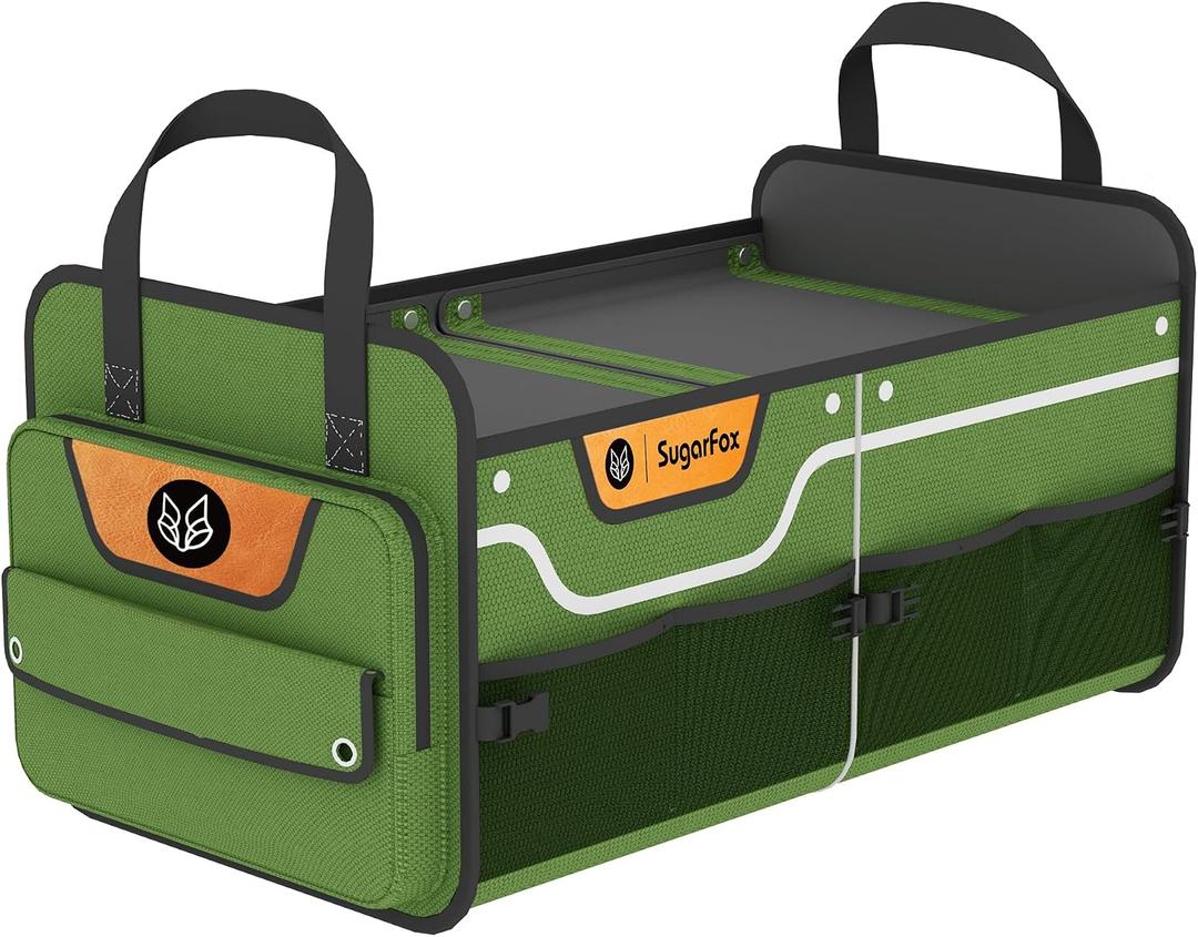 SugarFox Trunk Organizer, Heavy-Duty Storage for Car & SUV, Foldable Waterproof Car Organizer with Cooler, Collapsible Multi-Compartment Storage, 95L-M003 (Standard Green, Standard)